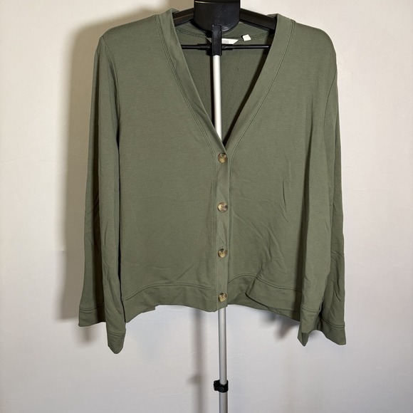 Candace Cameron Bure Sweaters - Candace Cameron Bure XL Green Cardigan Cottage Minimalist QVC Buttons Boho Hippi